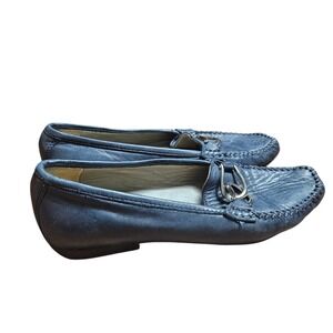 Robert Zur Viale Leather Loafers Driving Shoes 8 Silver Metals Old Money Black